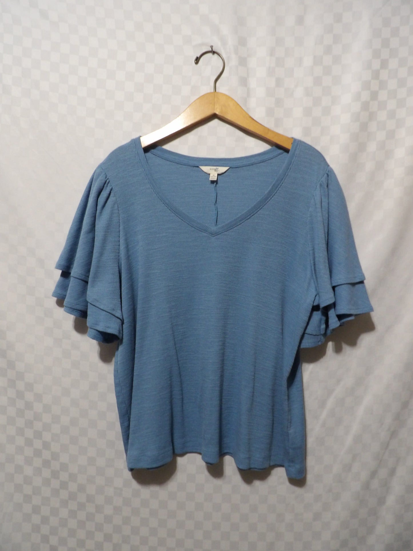 TERRA&SKY Ribbed Ruffly Sleeve Blouse | 1X