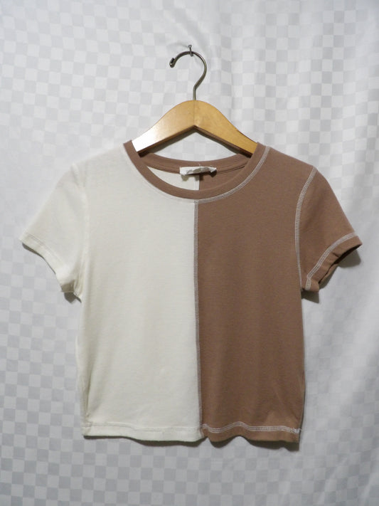 PINK ROSE Cropped Colorblock Tee | M