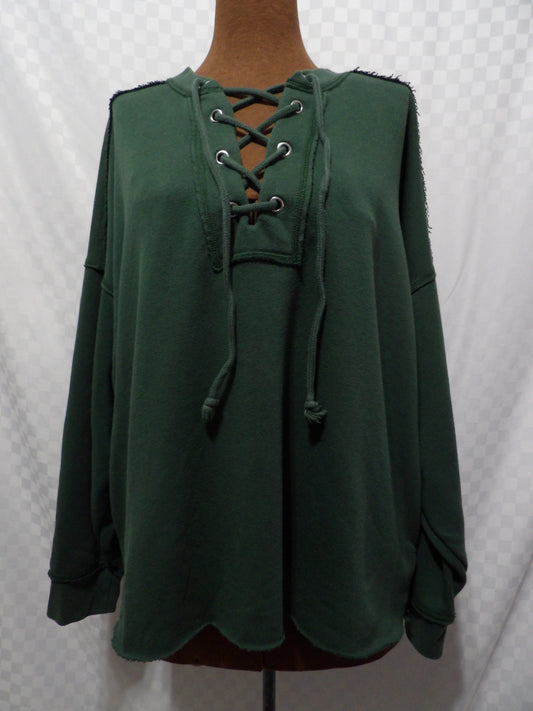 AERIE Green Lace Up Oversized Crewneck | L