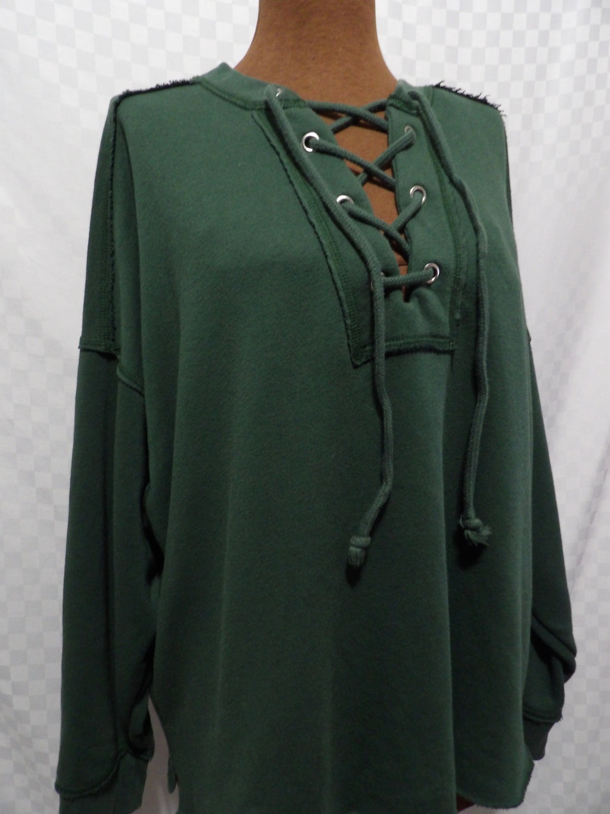 AERIE Green Lace Up Oversized Crewneck | L