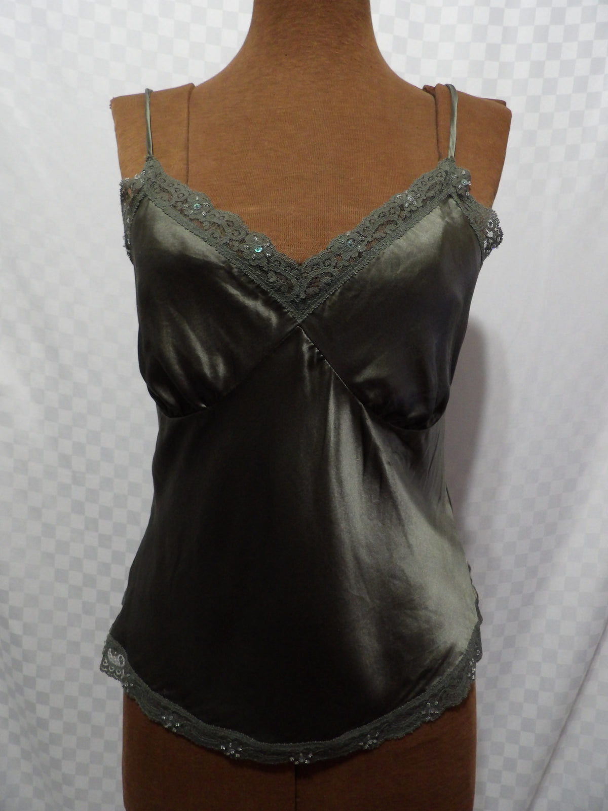 Y2K Olive Green Silk Camisole | S