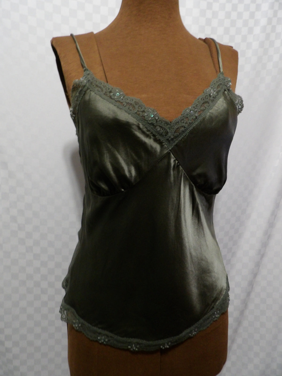 Y2K Olive Green Silk Camisole | S