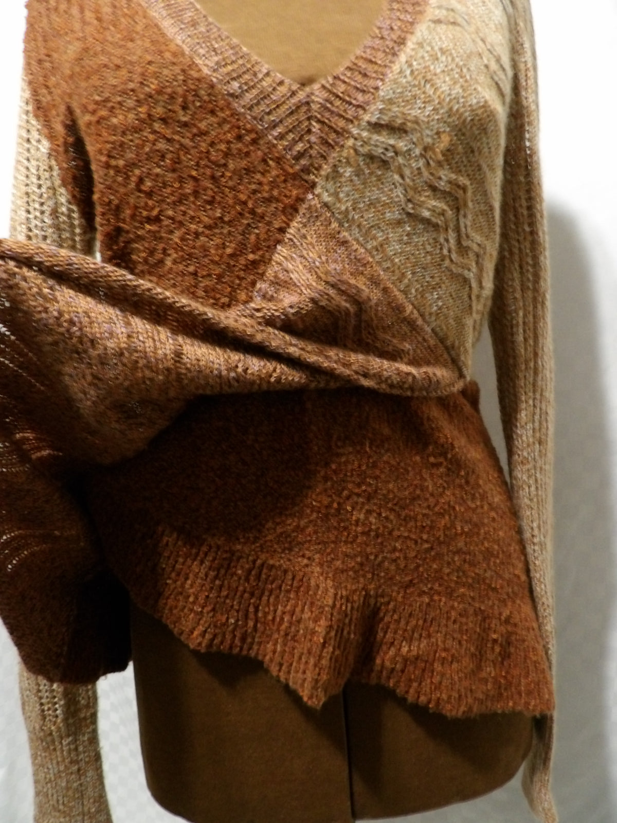 BKE Asymmetric Mixed-Knit Patchwork Sweater | L