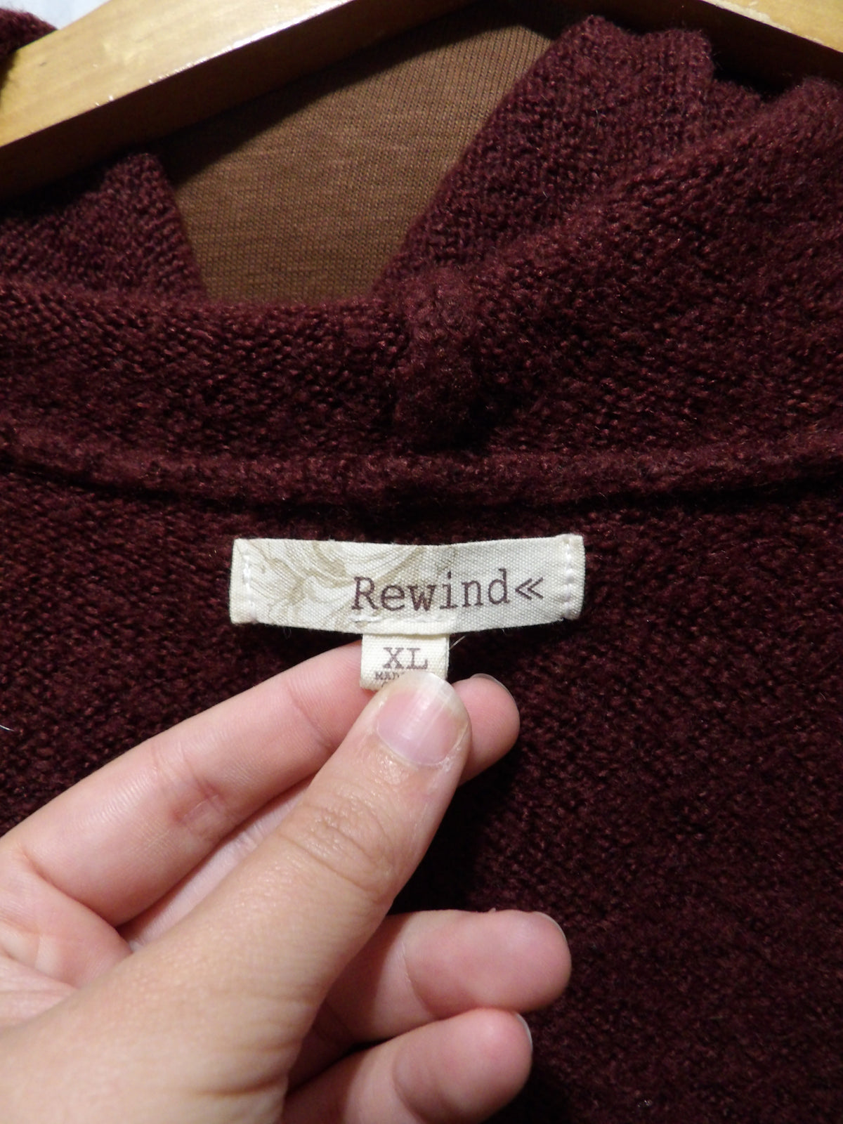 REWIND Burgundy Hooded Cardigan | XL