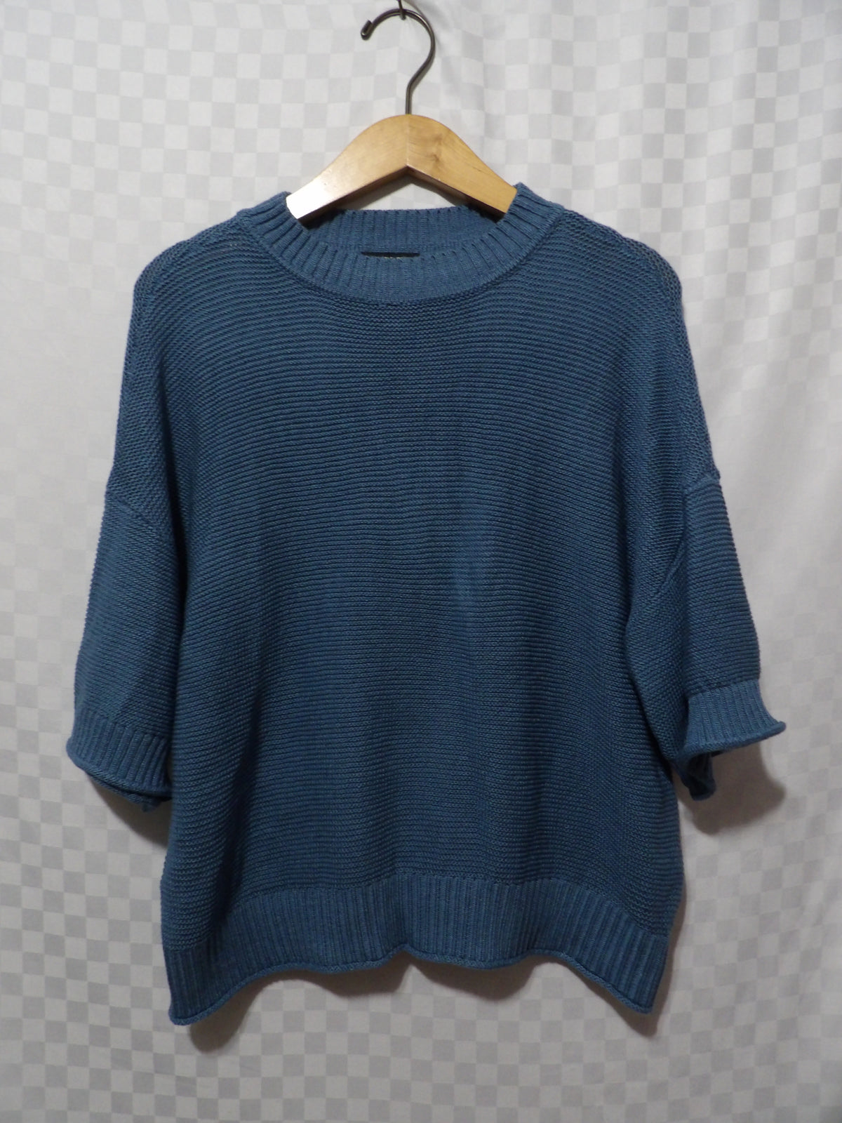 FRYE Drop Shoulder Taped Yarn Blue Sweater | L