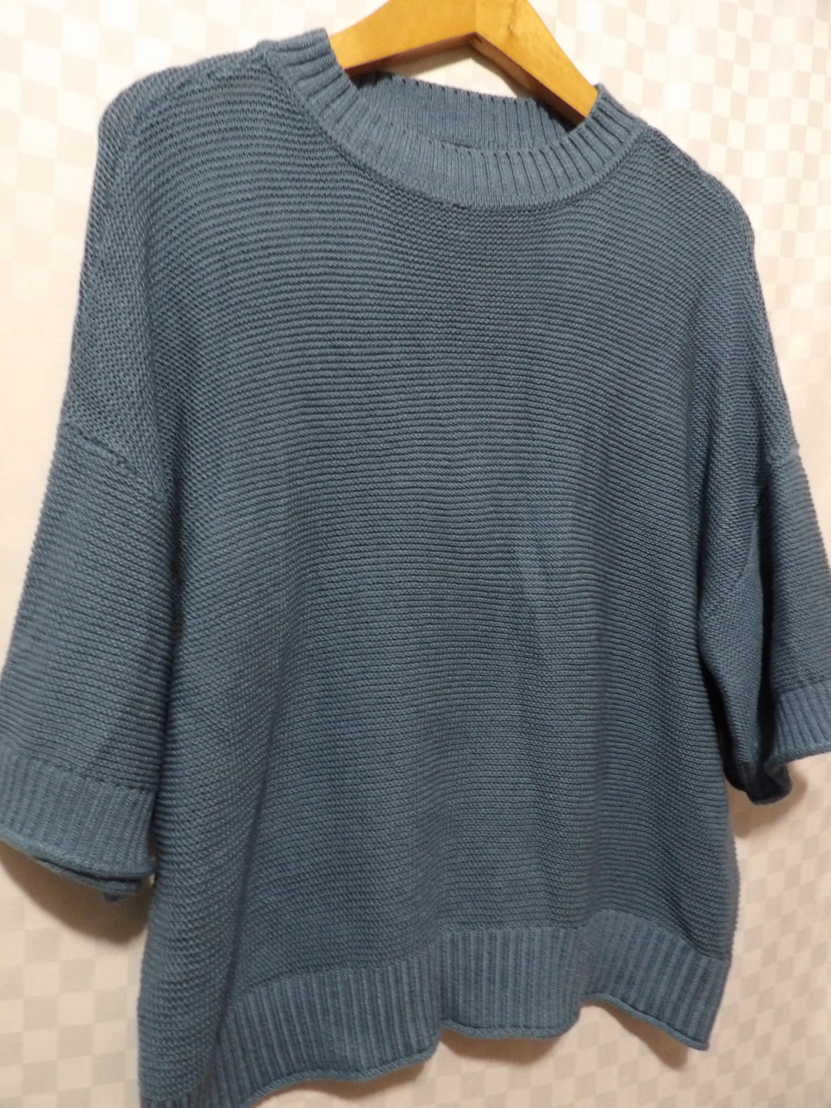 FRYE Drop Shoulder Taped Yarn Blue Sweater | L