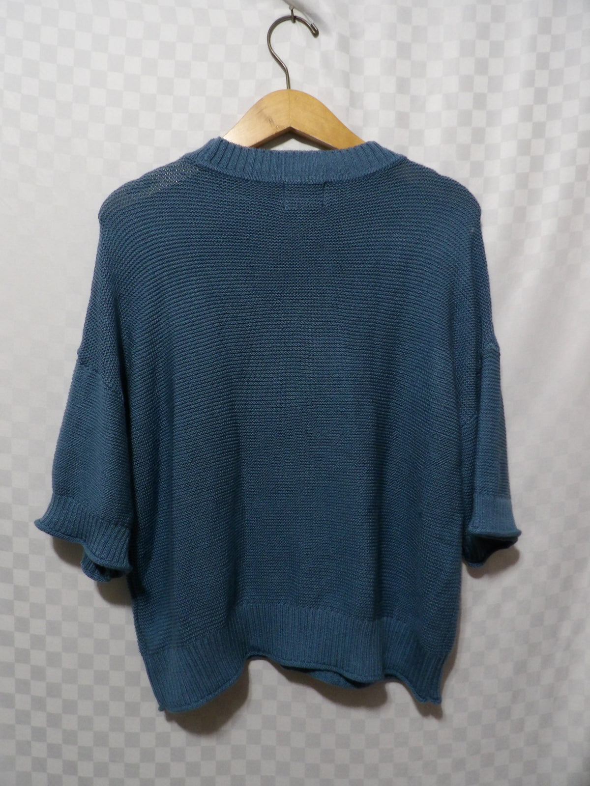 FRYE Drop Shoulder Taped Yarn Blue Sweater | L