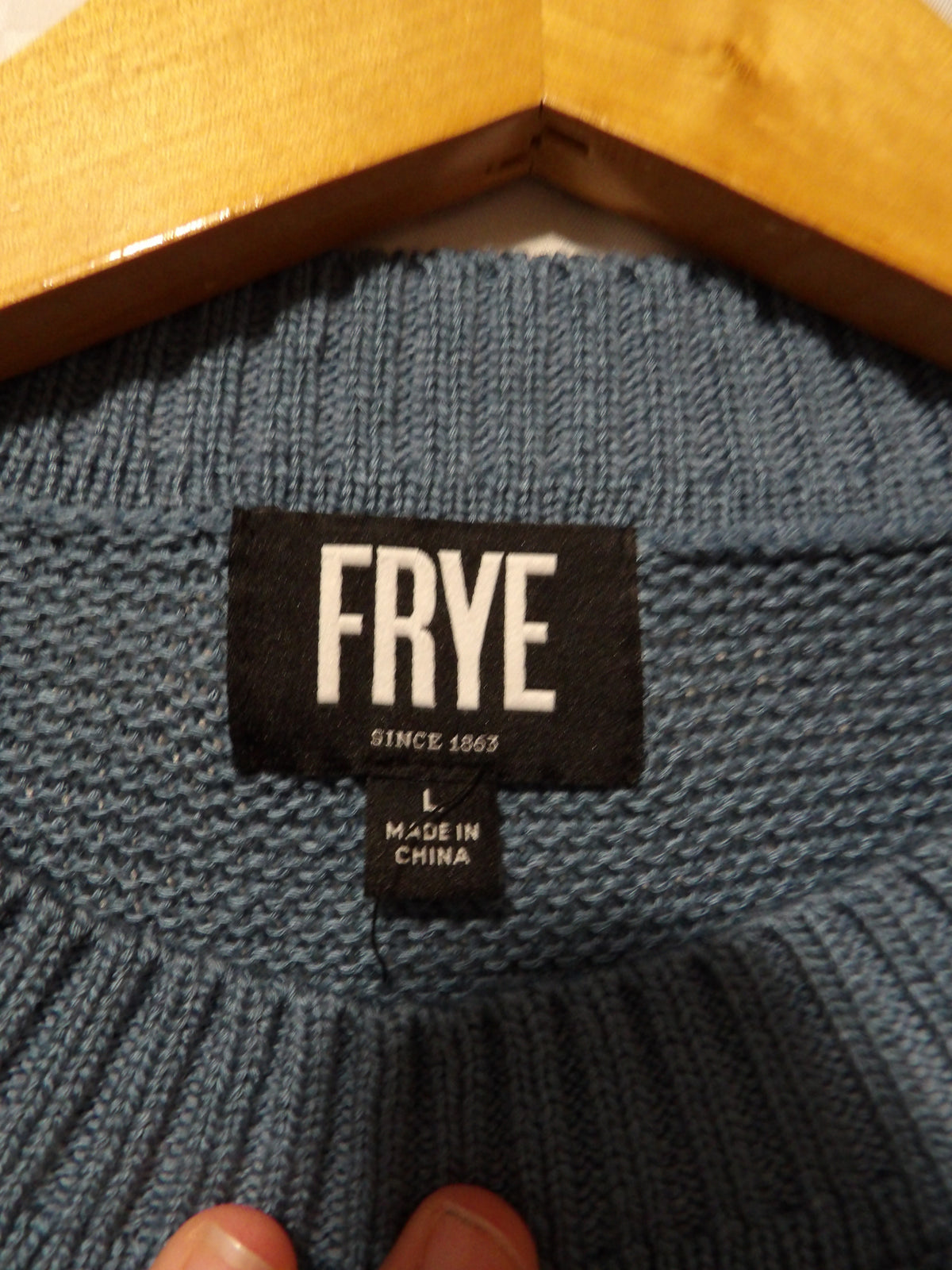 FRYE Drop Shoulder Taped Yarn Blue Sweater | L