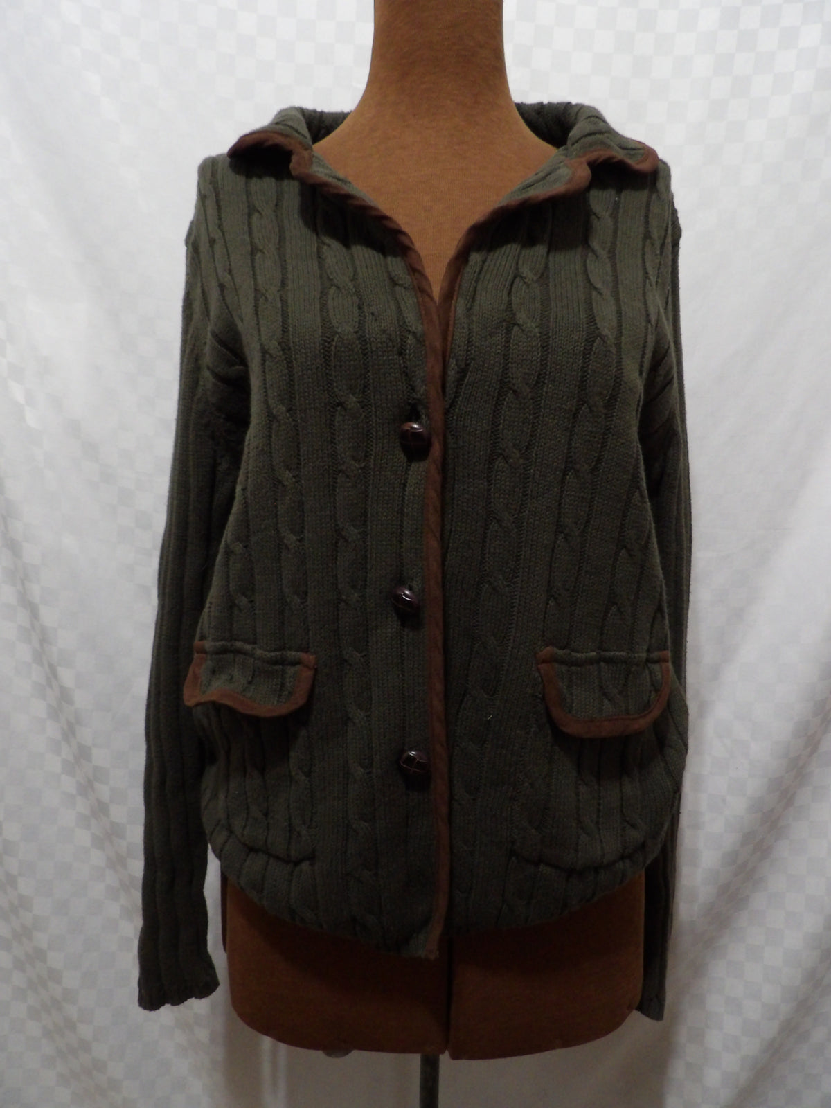NOUVEAUX Vintage Green/Brown Cable Knit Cardigan | XL