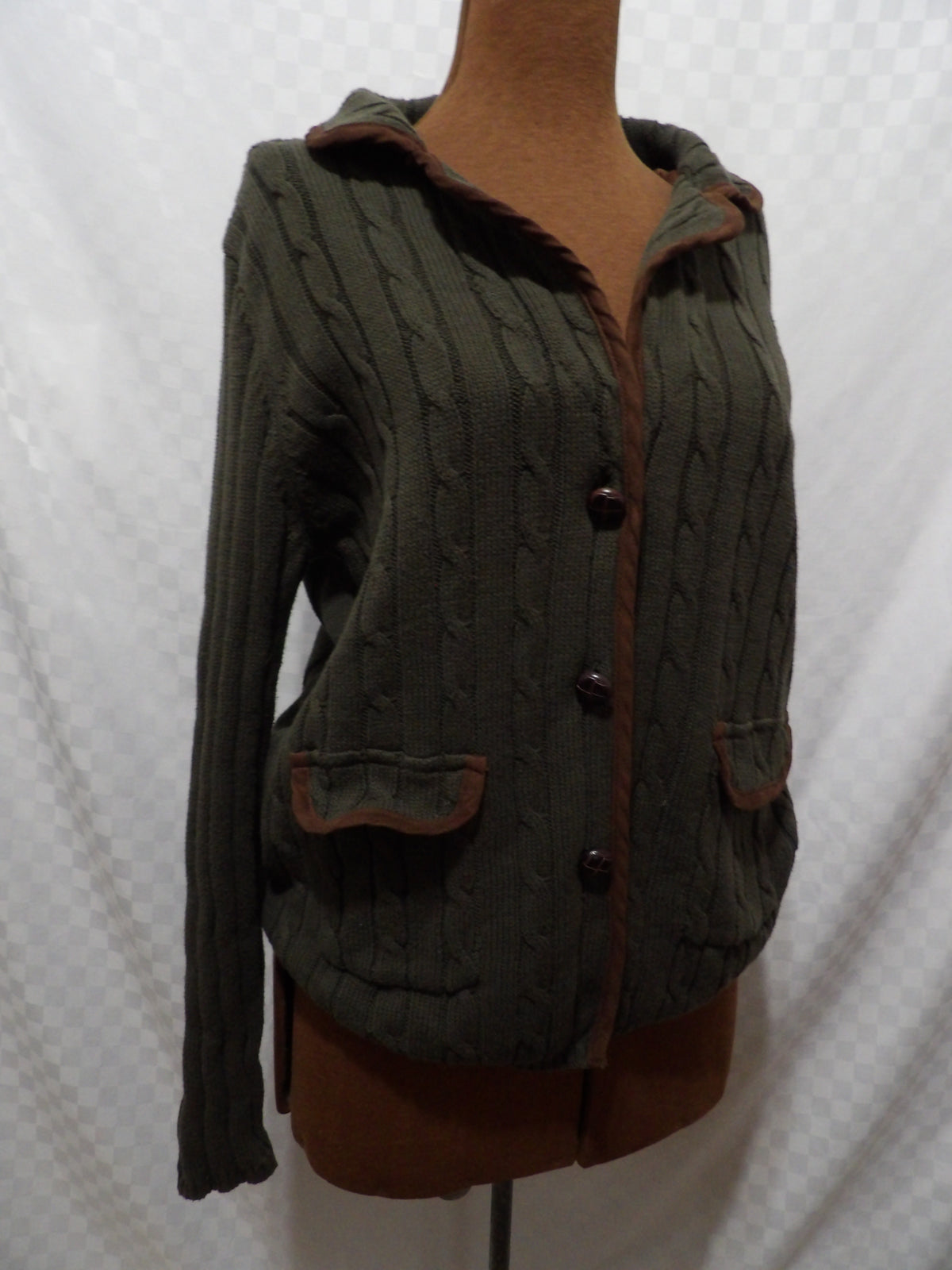 NOUVEAUX Vintage Green/Brown Cable Knit Cardigan | XL