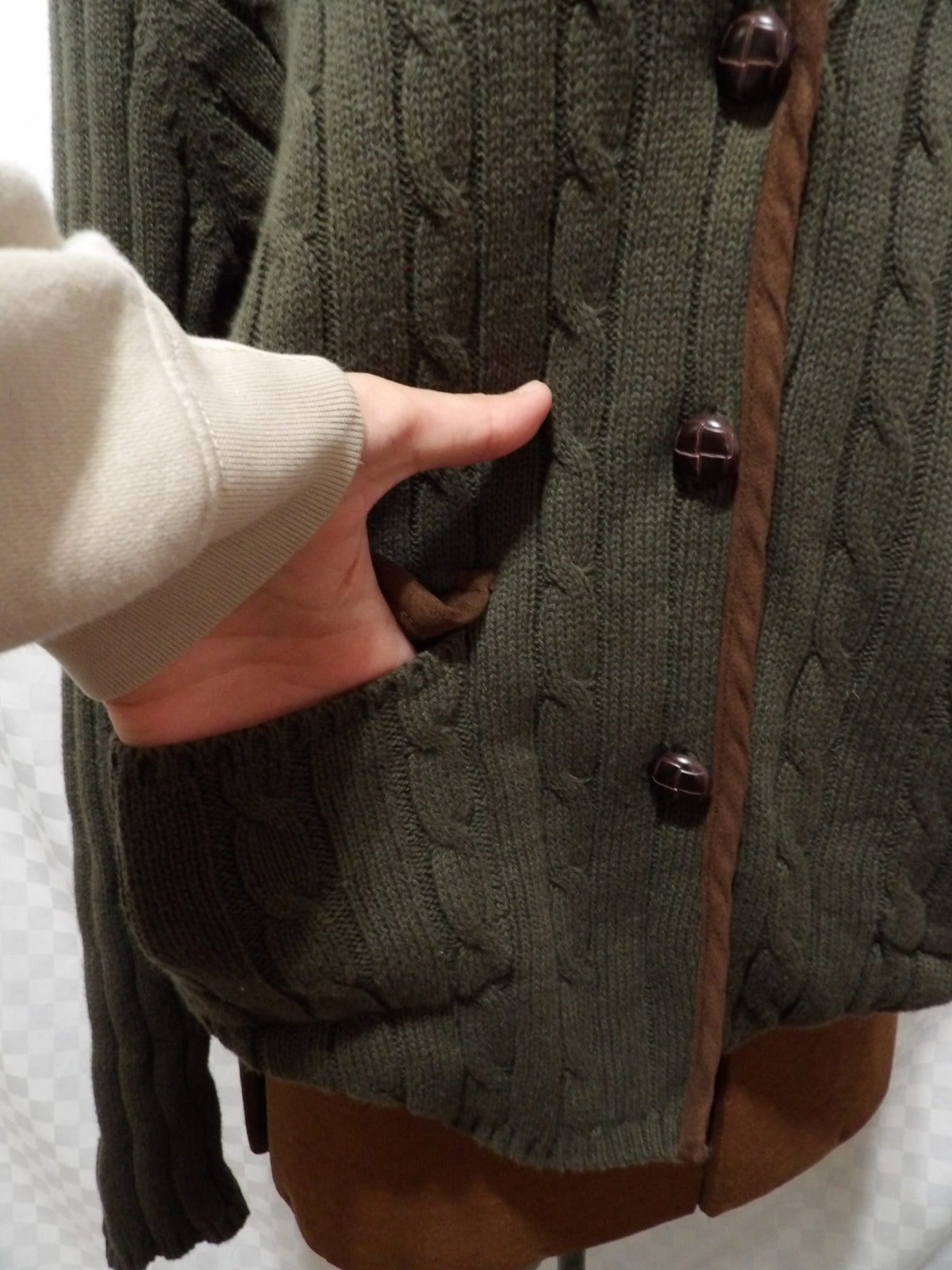 NOUVEAUX Vintage Green/Brown Cable Knit Cardigan | XL