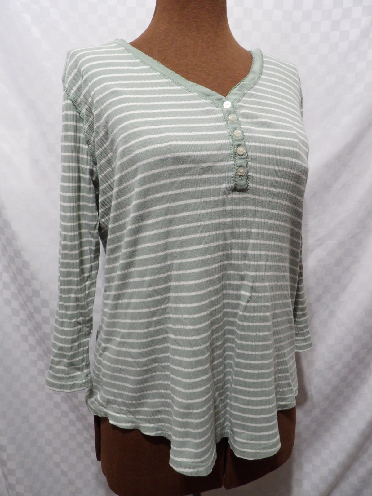CHAPS Mint Green and White Striped 3/4 Sleeve Blouse | M