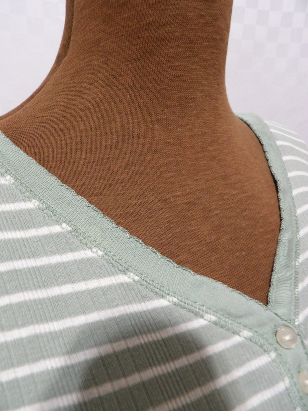 CHAPS Mint Green and White Striped 3/4 Sleeve Blouse | M