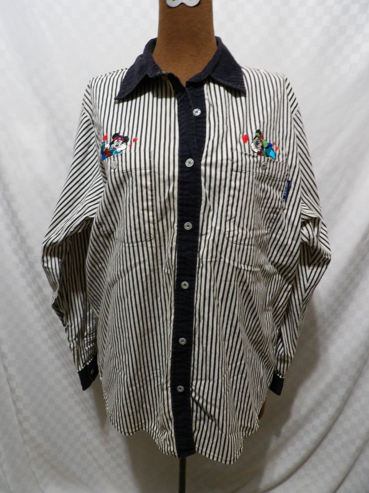 MICKEY UNLIMITED Vintage Embroidered Mickey Striped Button Up | M
