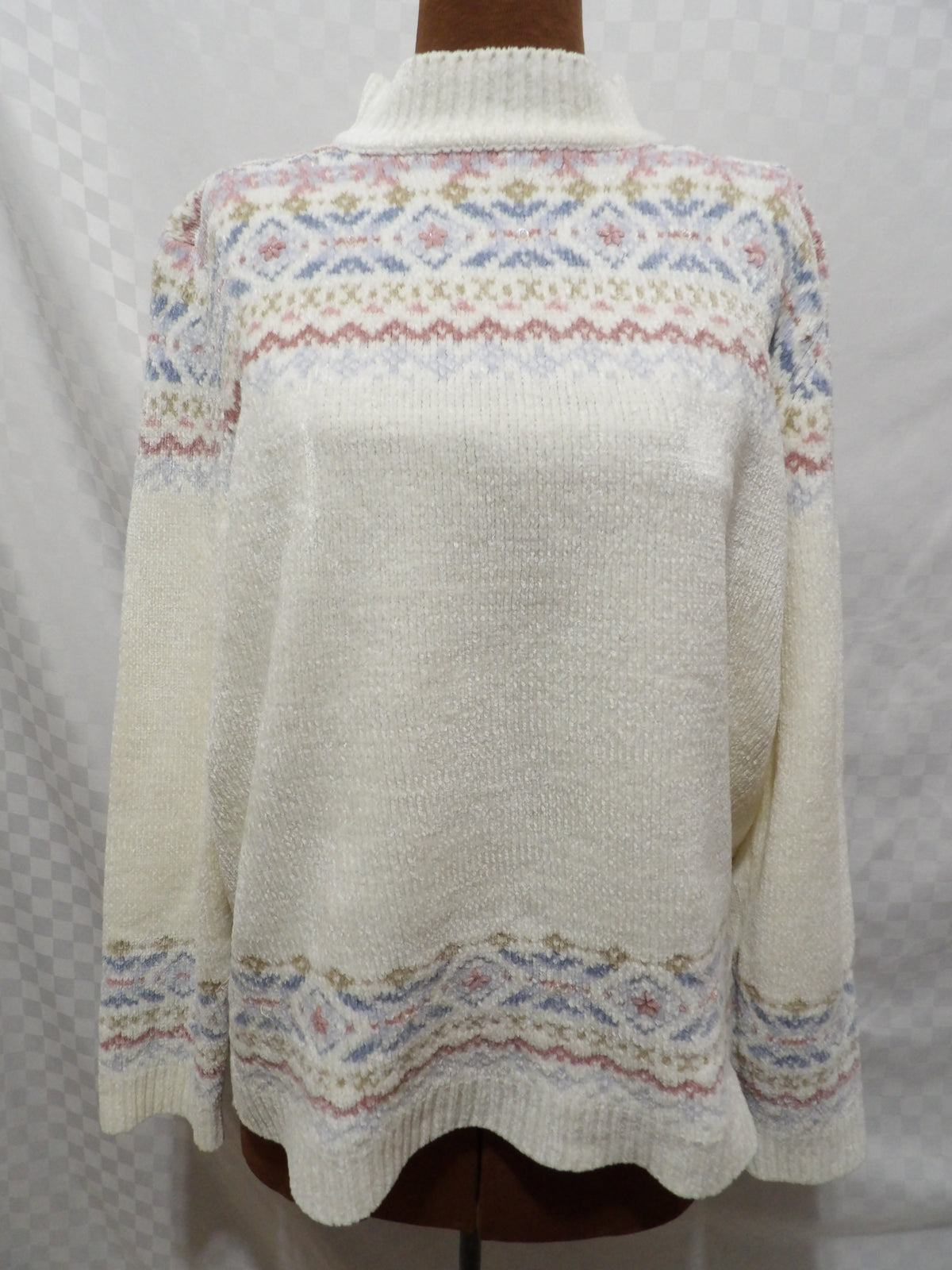 ALFRED DUNNER Vintage Velour Beaded Fair Isle Sweater | M