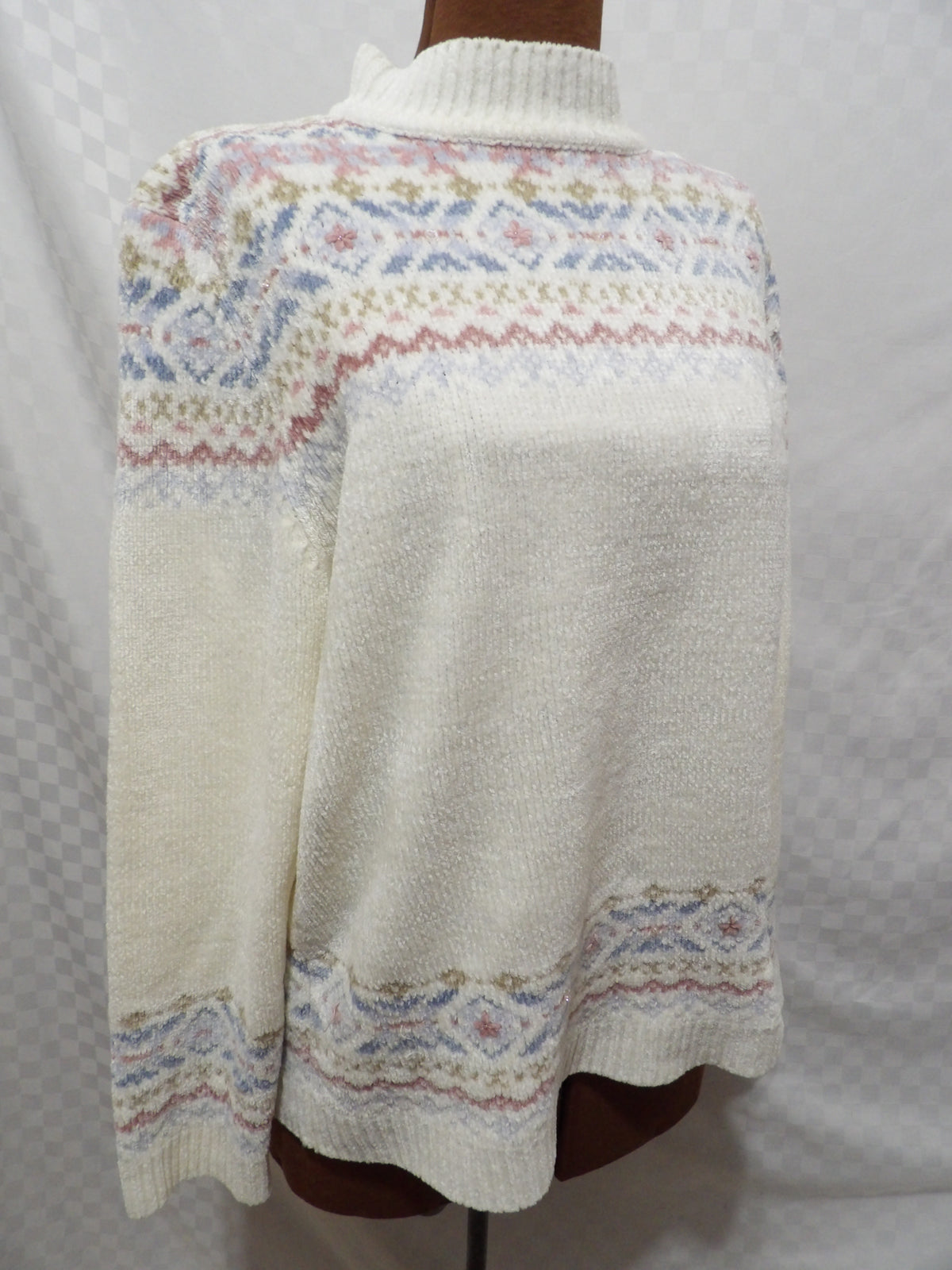 ALFRED DUNNER Vintage Velour Beaded Fair Isle Sweater | M
