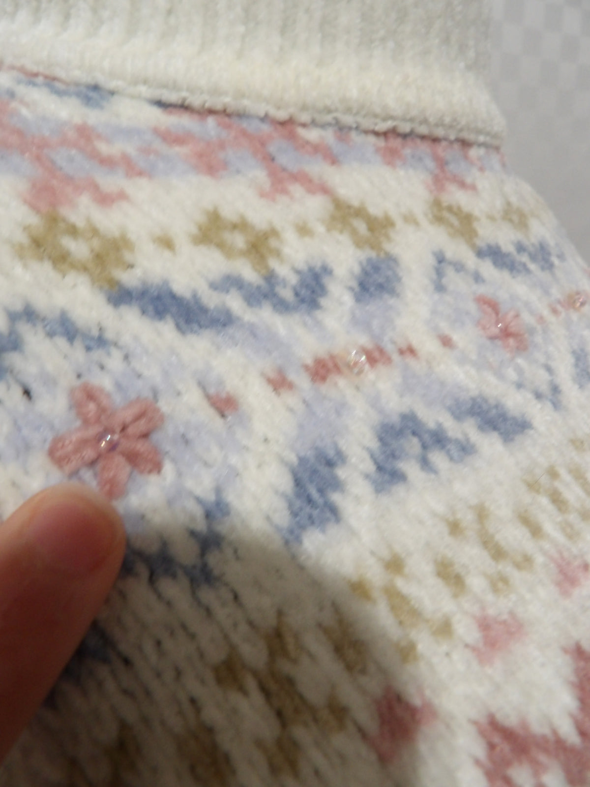 ALFRED DUNNER Vintage Velour Beaded Fair Isle Sweater | M