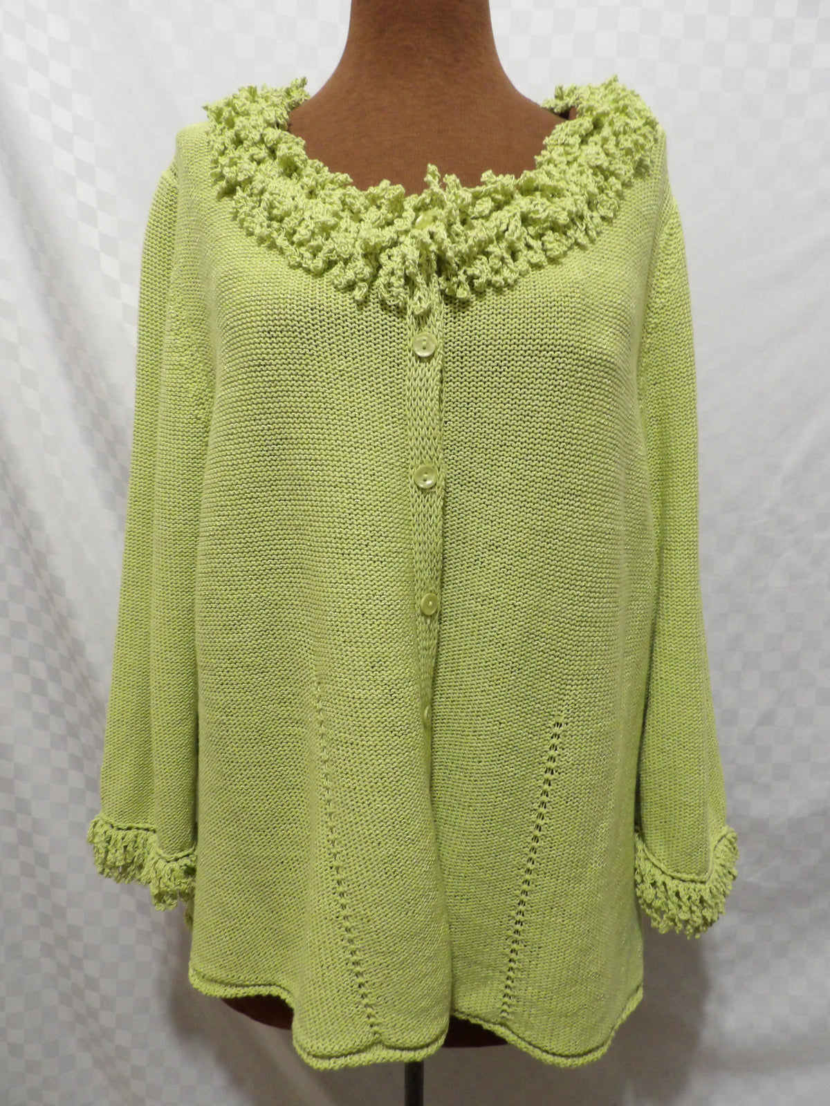 COLDWATER CREEK Vintage Fringed Chartreuse Cardigan | XL