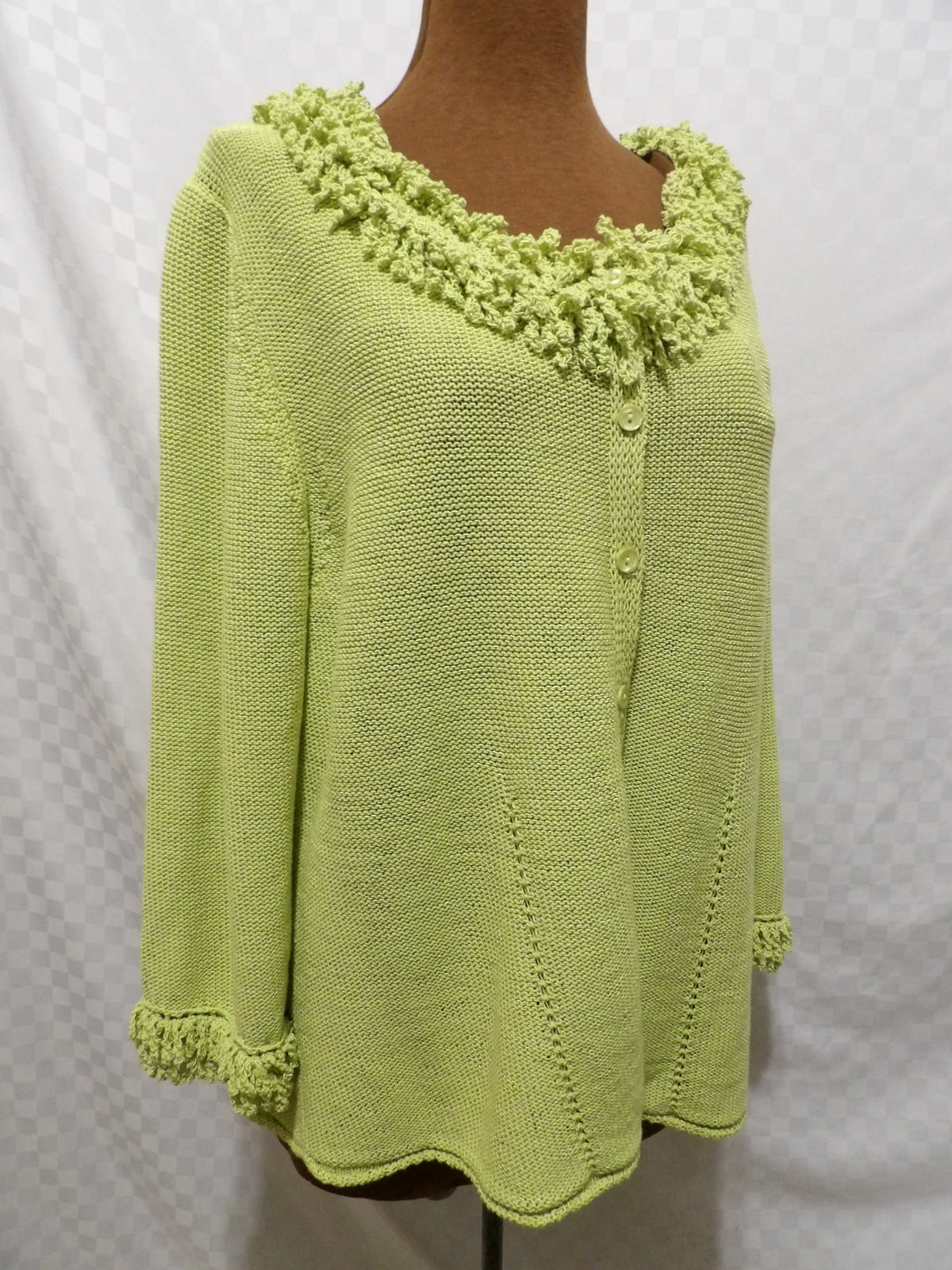 COLDWATER CREEK Vintage Fringed Chartreuse Cardigan | XL