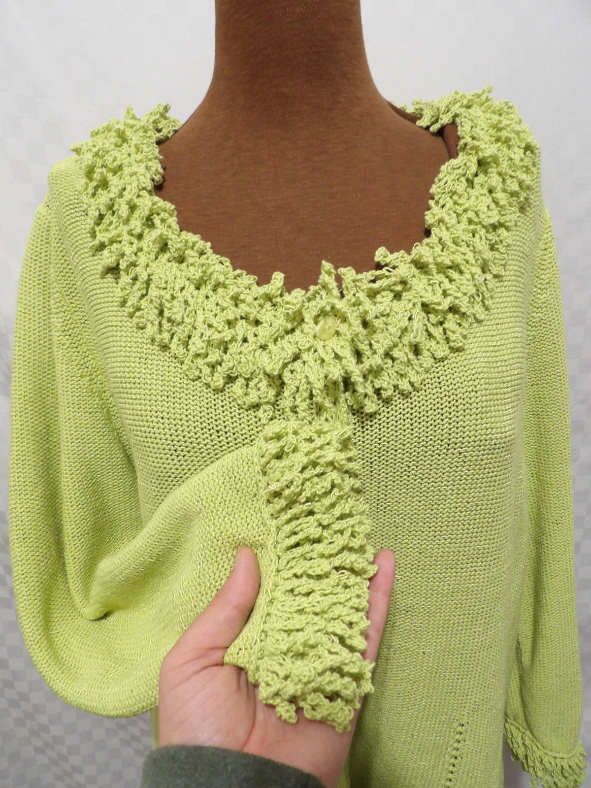 COLDWATER CREEK Vintage Fringed Chartreuse Cardigan | XL