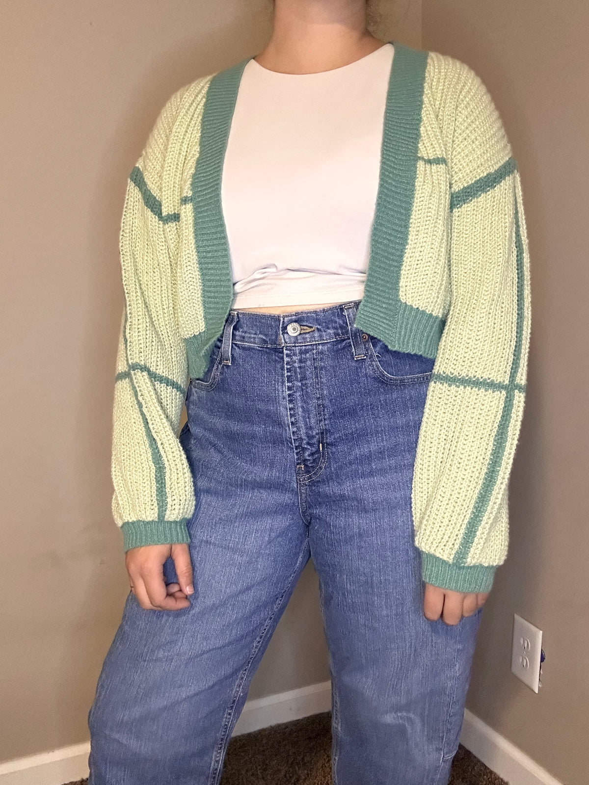 Green & Blue Cropped Cardigan | S