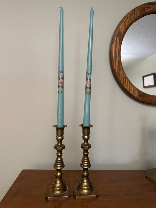 VINTAGE Wooden Painted Candlesticks