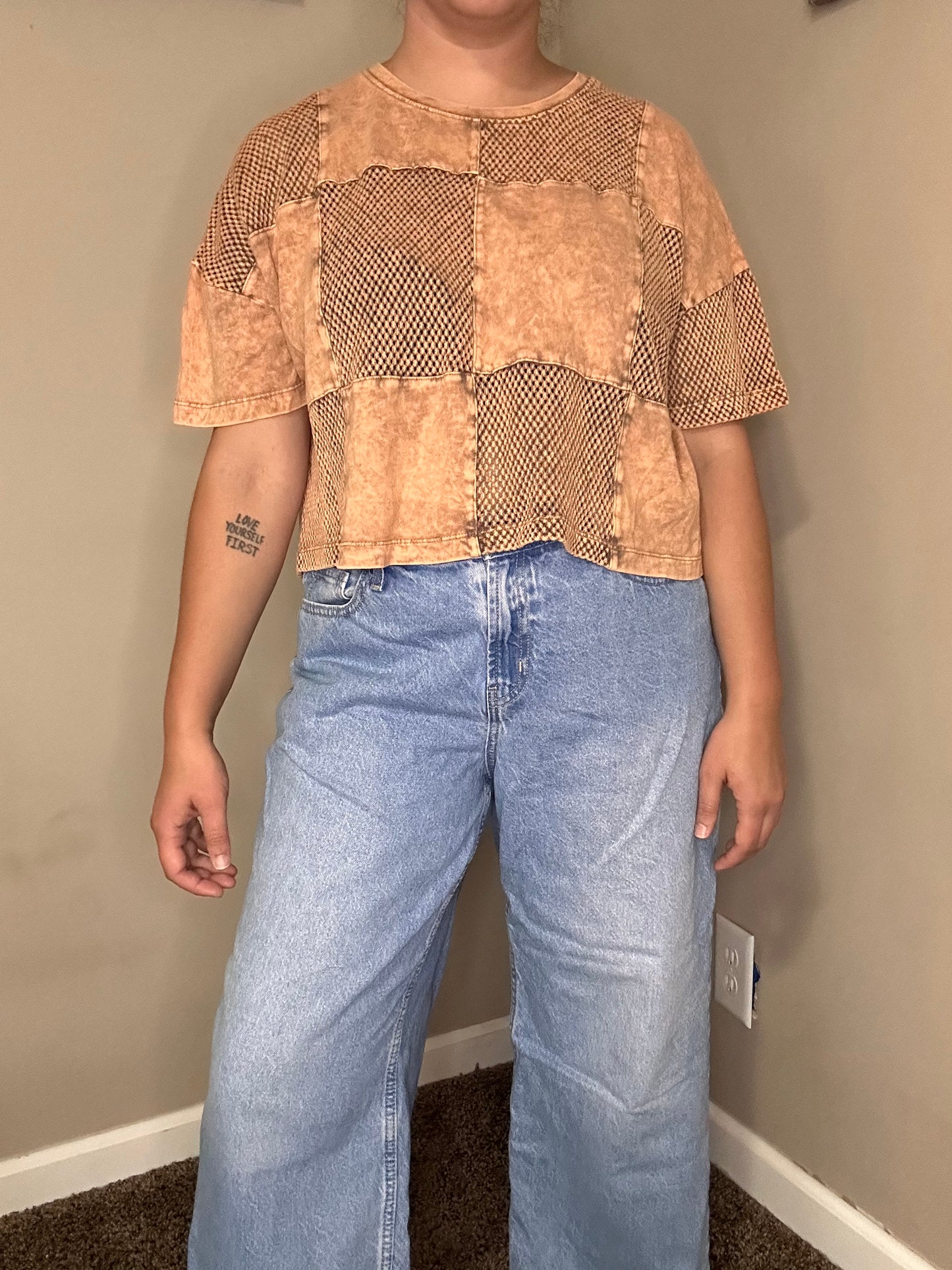 GILDED INTENT Checkered Boxy Crop Top NWT | L