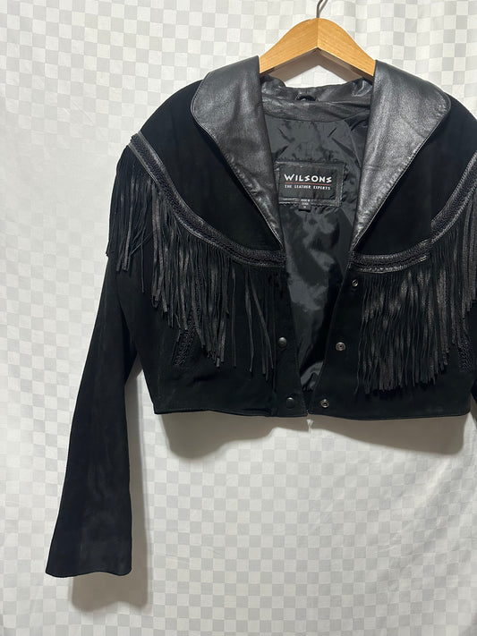 VINTAGE Wilsons Cropped Suede Fringe Leather Jacket | M