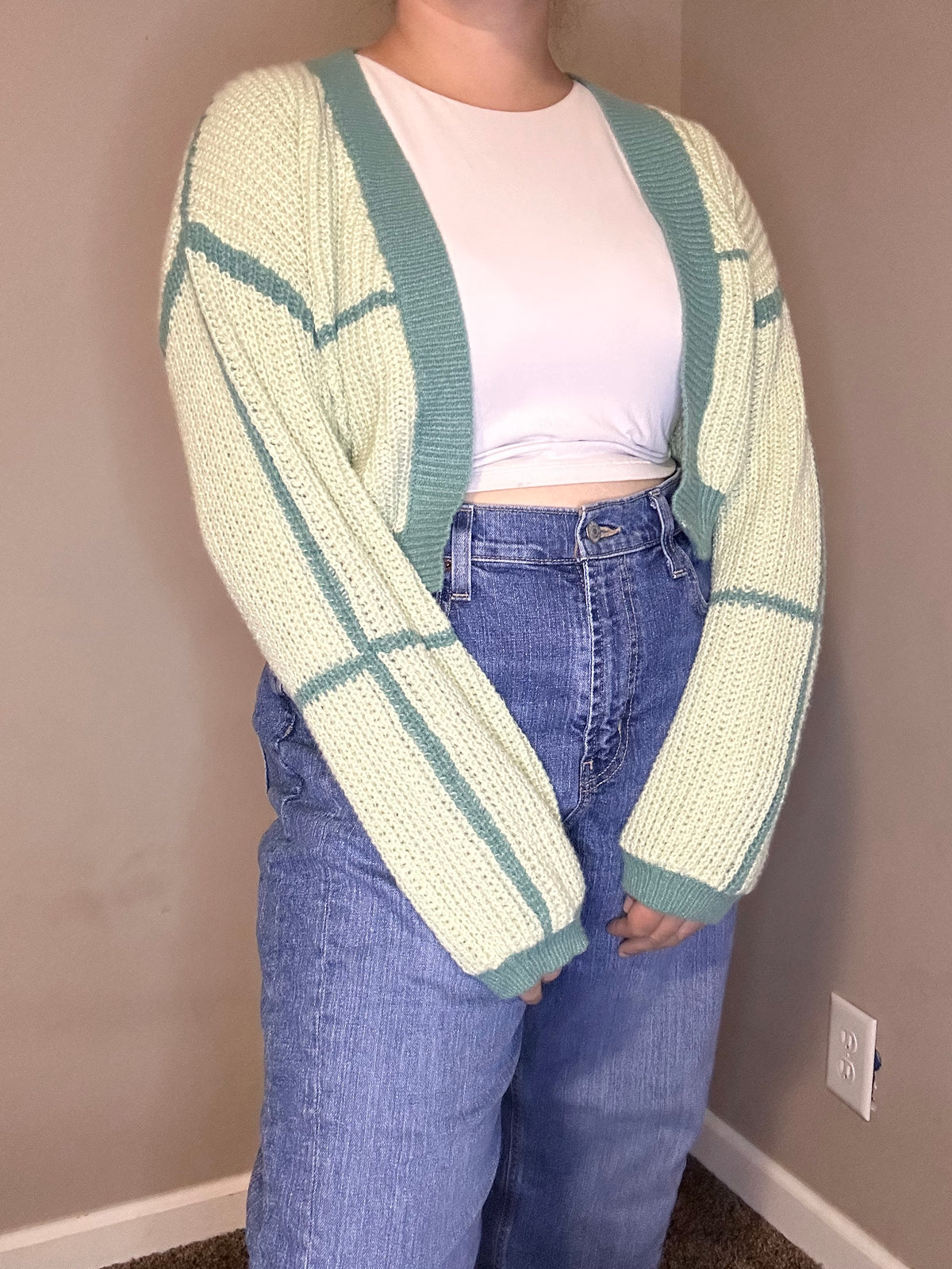 Green & Blue Cropped Cardigan | S