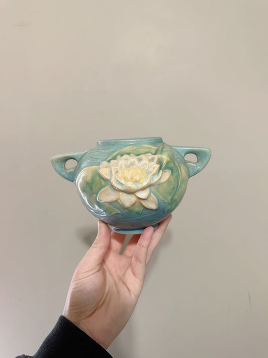 VINTAGE Roseville Pottery Water Lily Blue Jardiniere