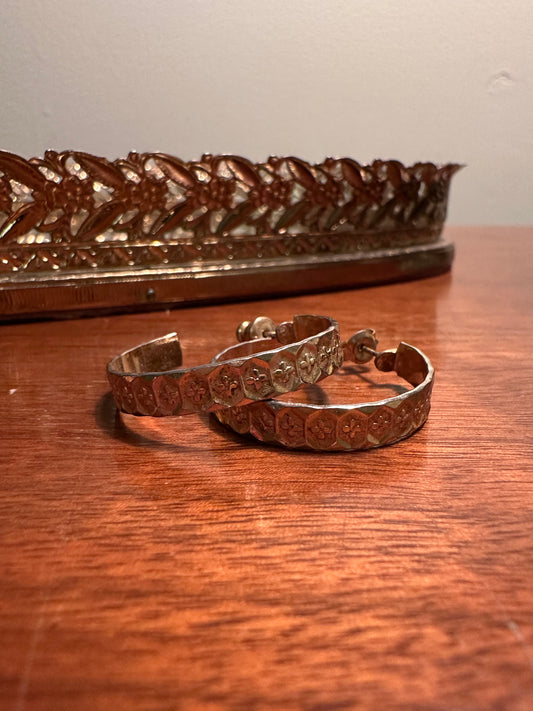 VINTAGE Engraved Gold Tone Open Ended Hoop Earrings