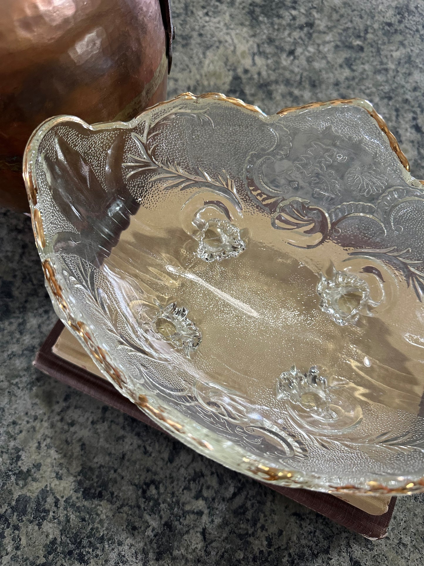 VINTAGE Jeanette Lombardi Clear Glass Footed Bowl