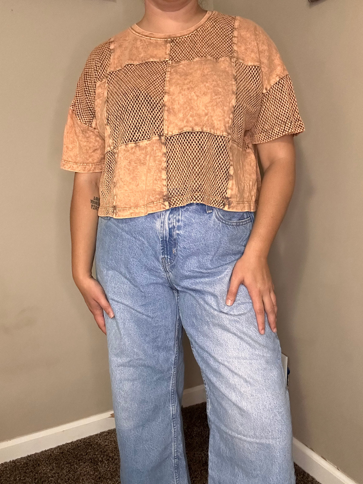 GILDED INTENT Checkered Boxy Crop Top NWT | L